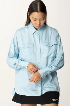 Replay Camicia Svasata In Viscosa SatinPASTEL SKY BLUE