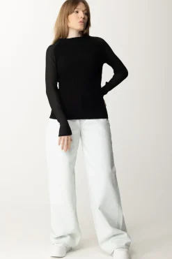 Semicouture Maglia Dolcevita BimaterialeNERO