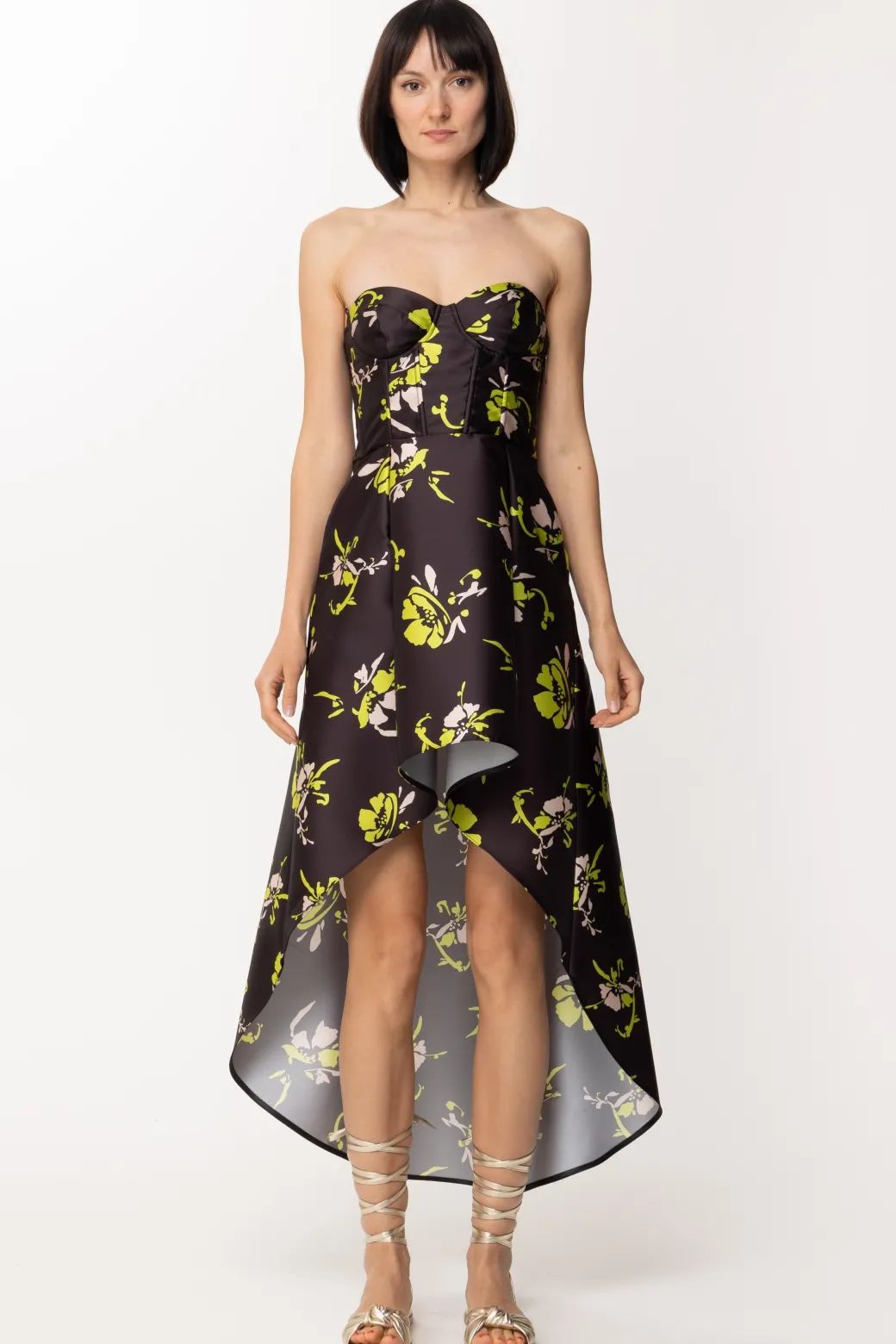 Simona Corsellini Abito con Corpetto e Stampa FloralNERO