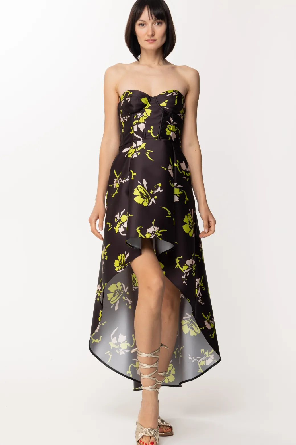 Simona Corsellini Abito con Corpetto e Stampa FloralNERO