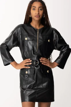 Simona Corsellini Abito In Pelle con Zip e CinturaNERO
