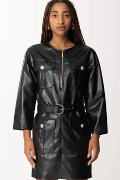 Simona Corsellini Abito In Pelle con Zip e CinturaNERO