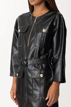 Simona Corsellini Abito In Pelle con Zip e CinturaNERO