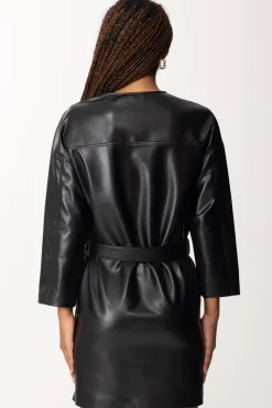 Simona Corsellini Abito In Pelle con Zip e CinturaNERO