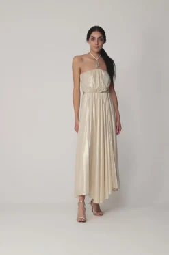 Simona Corsellini Abito Lungo con Allacciatura Al ColloLIGHT GOLD