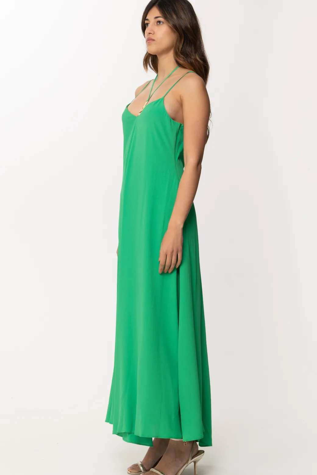 Simona Corsellini Abito Lungo con Accessorio Nodo OroBRIGHT GREEN