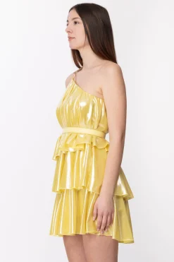 Simona Corsellini Abito Monospalla con Balze e CinturaLIME