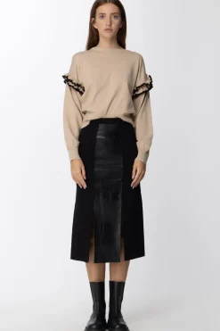 Simona Corsellini Gonna Midi con Inserto In PelleNERO