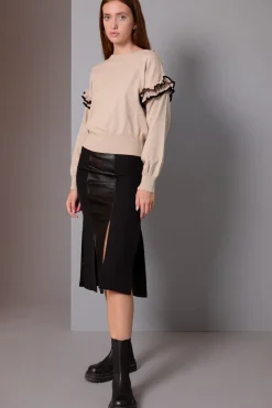 Simona Corsellini Gonna Midi con Inserto In PelleNERO