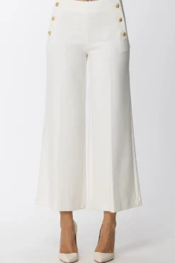 Simona Corsellini Pantaloni a Palazzo con Bottoni LateraliWHITE