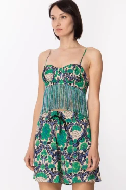 Simona Corsellini Top Bustier con FrangeBRIGHT GREEN