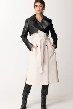Simona Corsellini Trench Ecopelle Bicolore DoppiopettoWHITE CLOUD/NERO