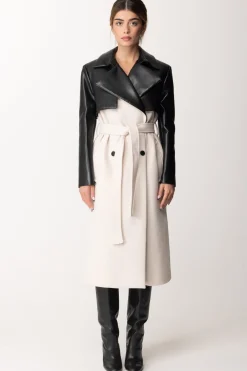 Simona Corsellini Trench Ecopelle Bicolore DoppiopettoWHITE CLOUD/NERO
