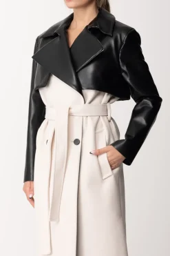 Simona Corsellini Trench Ecopelle Bicolore DoppiopettoWHITE CLOUD/NERO