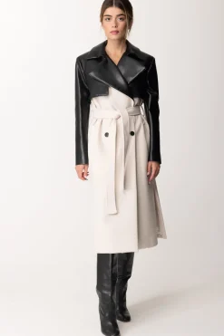 Simona Corsellini Trench Ecopelle Bicolore DoppiopettoWHITE CLOUD/NERO