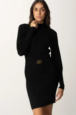 Twin-set Abito a Costine con CinturaNERO