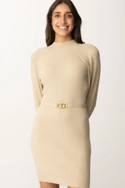 Twin-set Abito a Costine con CinturaWHITE CREAM