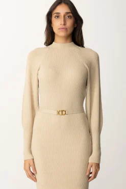 Twin-set Abito a Costine con CinturaWHITE CREAM