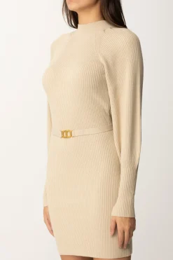 Twin-set Abito a Costine con CinturaWHITE CREAM