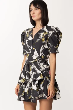 Twin-set Abito a Portafoglio con Stampa e BalzeLEAVES CHANTILLY/NERO