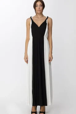 Twin-set Abito Bicolor con Spalline IntrecciateBIC.NEVE/NERO