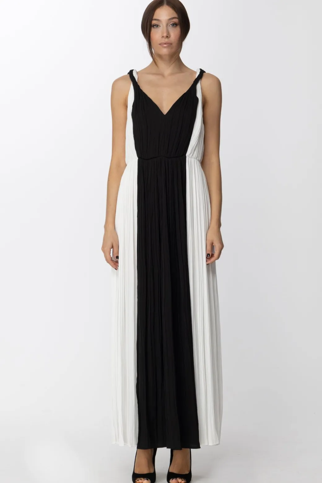 Twin-set Abito Bicolor con Spalline IntrecciateBIC.NEVE/NERO