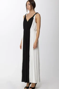 Twin-set Abito Bicolor con Spalline IntrecciateBIC.NEVE/NERO