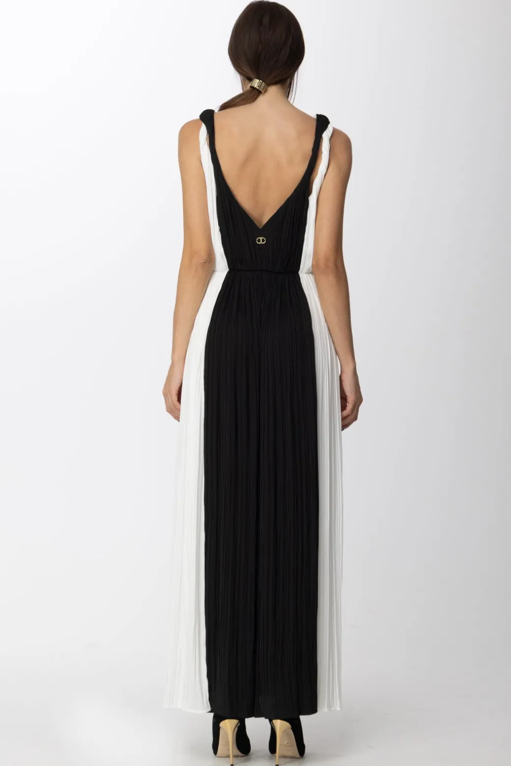 Twin-set Abito Bicolor con Spalline IntrecciateBIC.NEVE/NERO