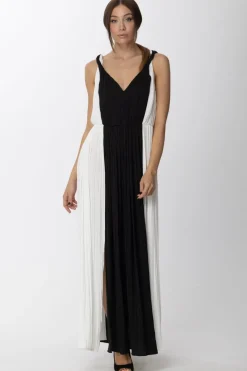 Twin-set Abito Bicolor con Spalline IntrecciateBIC.NEVE/NERO