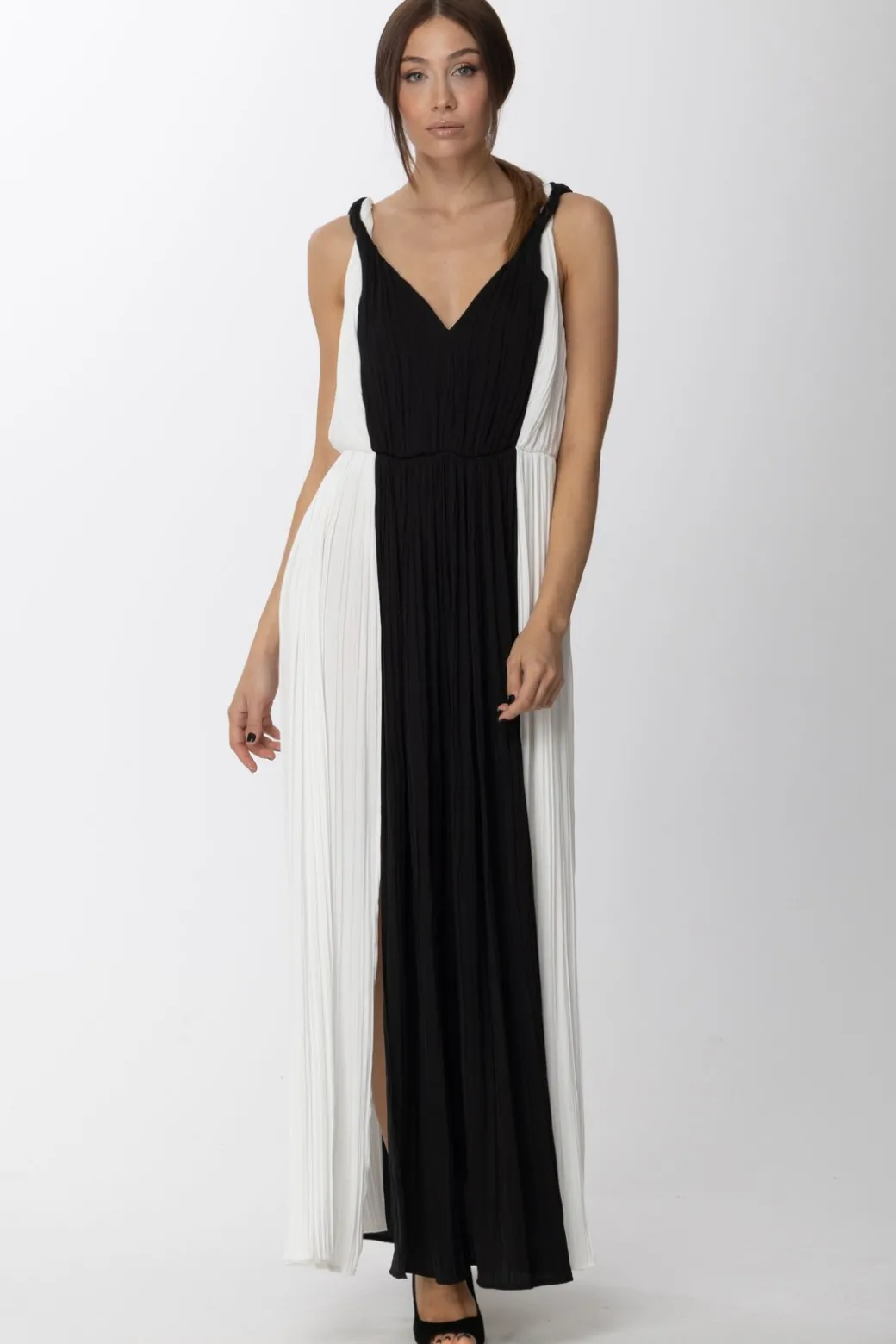 Twin-set Abito Bicolor con Spalline IntrecciateBIC.NEVE/NERO