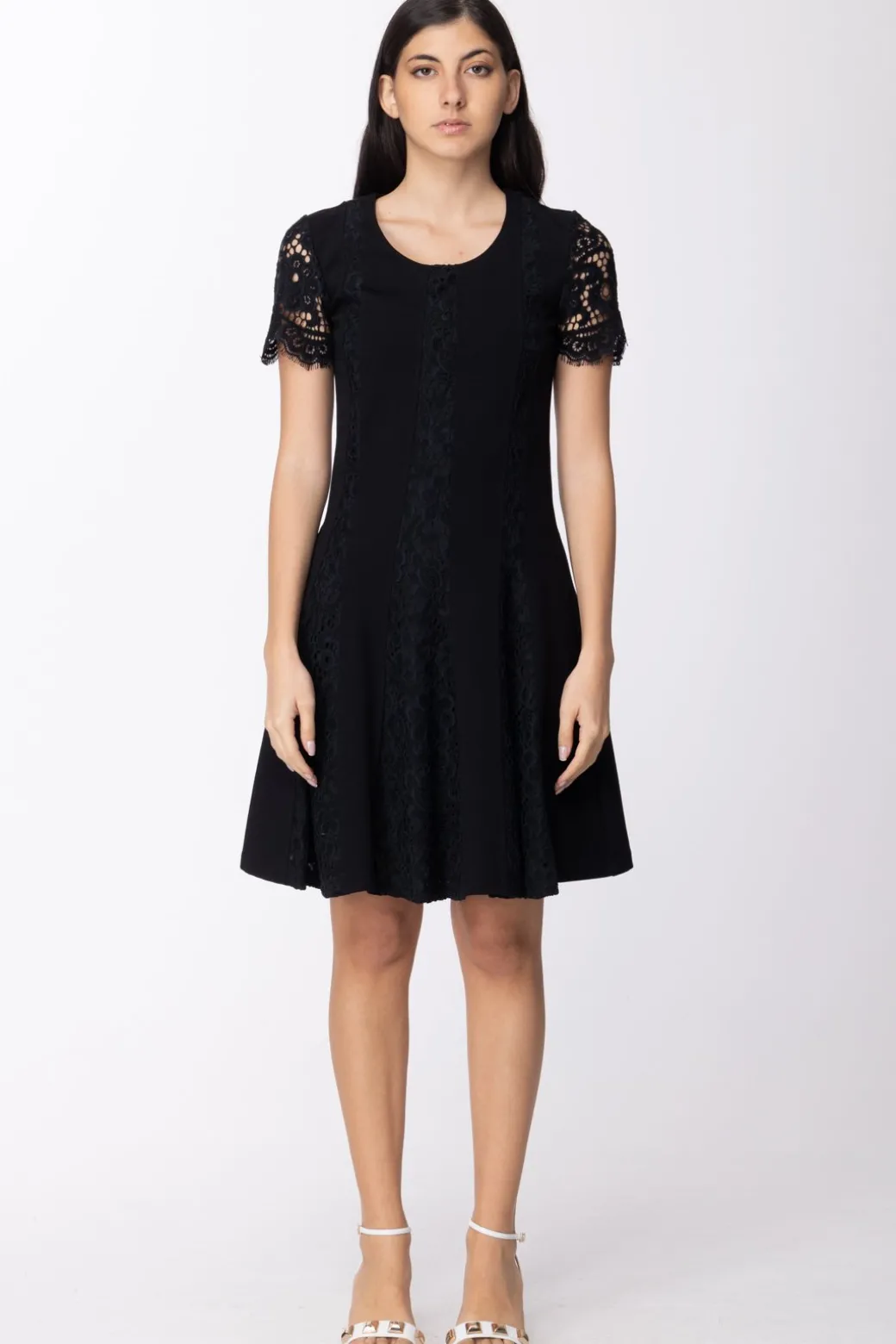 Twin-set Abito con Pizzo MacramèNERO