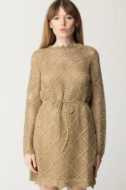 Twin-set Abito Corto In Maglia a Rete con LurexHAZELNUT CHIARO LUREX