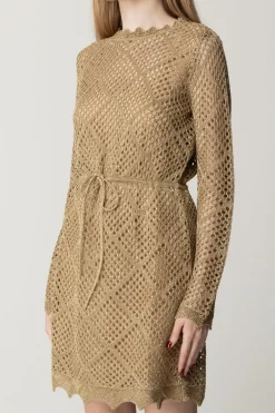 Twin-set Abito Corto In Maglia a Rete con LurexHAZELNUT CHIARO LUREX