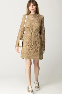 Twin-set Abito Corto In Maglia a Rete con LurexHAZELNUT CHIARO LUREX