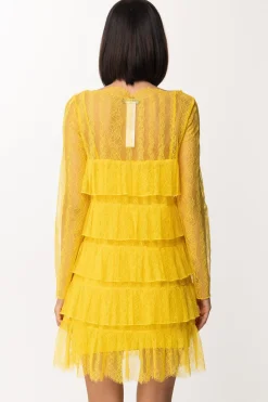 Twin-set Abito Elegante con Balze e Tulle Sulle Maniche LungheLEMON