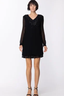 Twin-set Abito Elegante In Tulle con PaillettesNERO