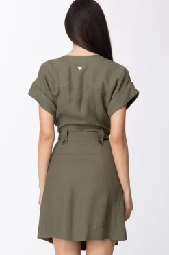 Twin-set Abito In Canvas con Maniche Kimono e FusciaccaVERDE ALPINO