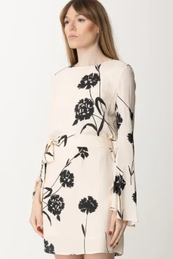 Twin-set Abito In Crepe con Stampa Fiori e FusciaccaST.GAROFANO NERO/NEVE