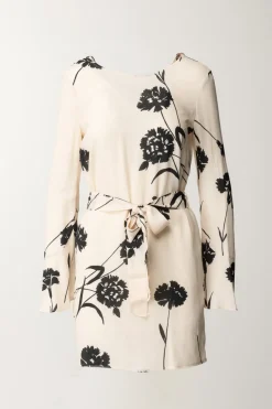 Twin-set Abito In Crepe con Stampa Fiori e FusciaccaST.GAROFANO NERO/NEVE