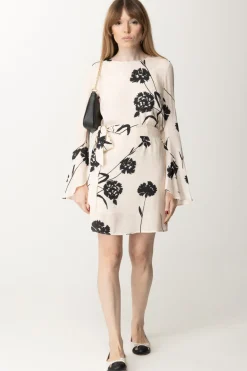 Twin-set Abito In Crepe con Stampa Fiori e FusciaccaST.GAROFANO NERO/NEVE