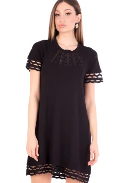 Twin-set Abito In Maglia a Sacchetto Orli TraforatiNERO