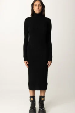 Twin-set Abito In Maglia a Coste con Collo AltoNERO