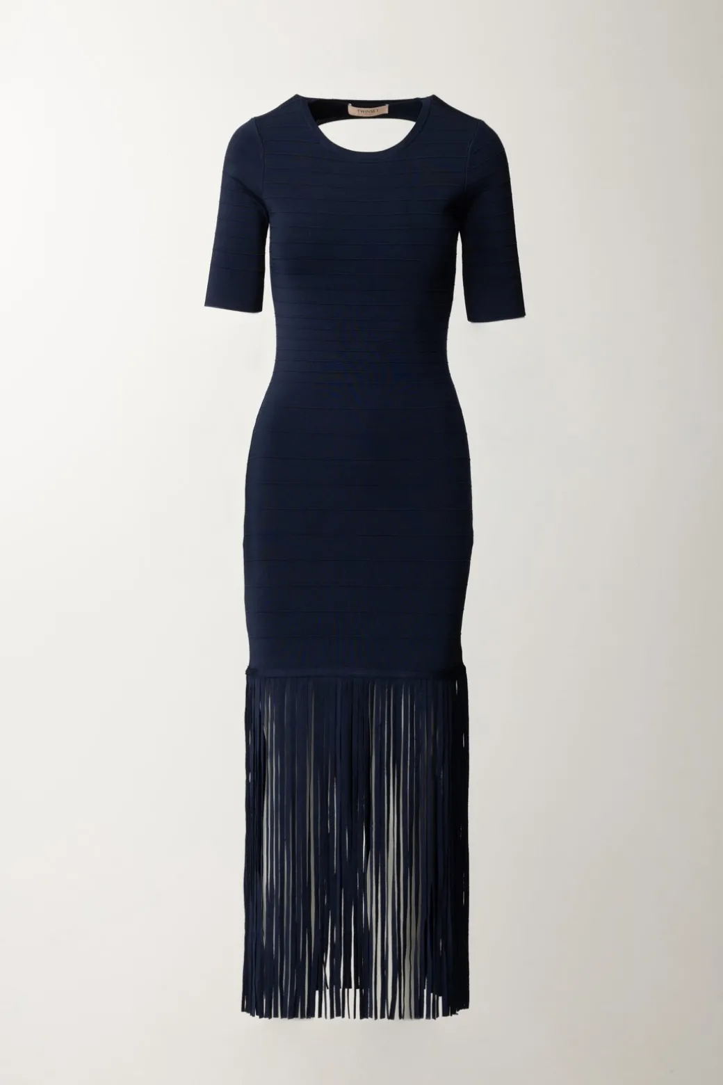 Twin-set Abito In Maglia con Frange e Scollo Sul RetroMID BLU