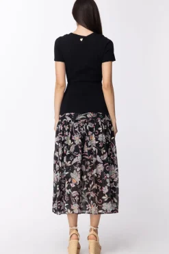 Twin-set Abito Longuette con Gonna a FantasiaBIC.NERO/ST.FIORE INDIANO NERO