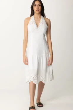 Twin-set Abito Longuette In Lino Ricamo FioriBIANCO OTTICO