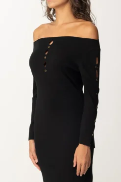 Twin-set Abito Longuette In Maglia con Cut-out e BorchieNERO