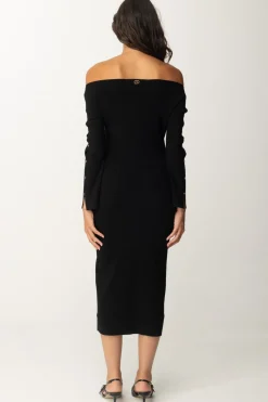 Twin-set Abito Longuette In Maglia con Cut-out e BorchieNERO