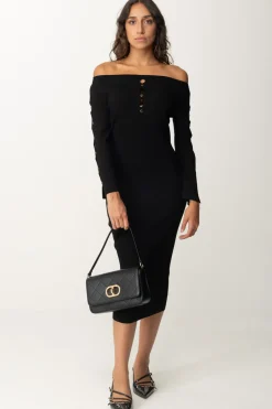 Twin-set Abito Longuette In Maglia con Cut-out e BorchieNERO