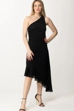 Twin-set Abito Longuette Monospalla con DrappeggiNERO