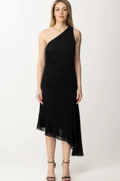 Twin-set Abito Longuette Monospalla con DrappeggiNERO